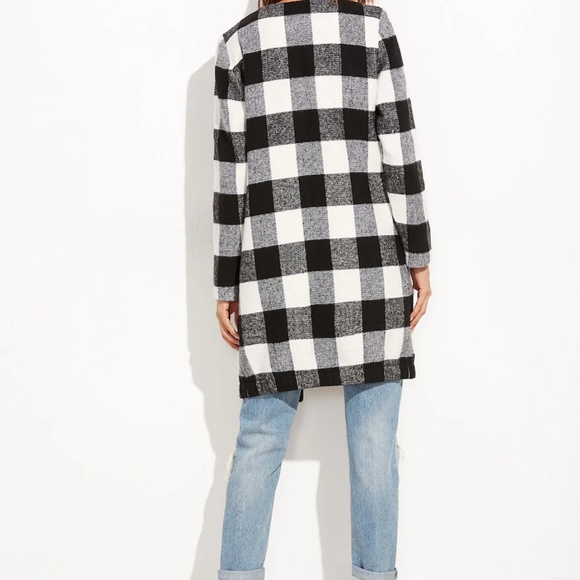 Checkered Open Front Chic Collarless Coat - Picture 2 of 3